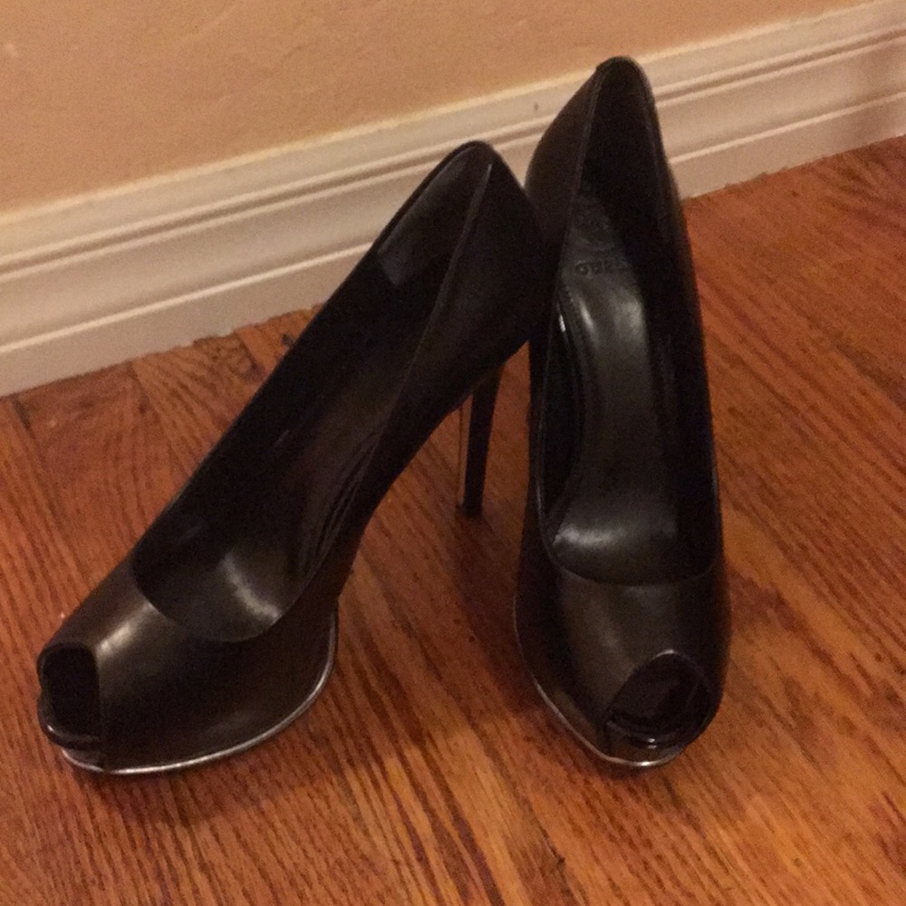 Black peep toe platform heels